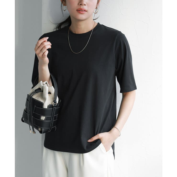 ブラック | イージーケアバックジップデザインTシャツ Tシャツ ラウンドヘム | Pierrot