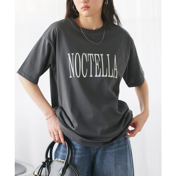 E/チャコール×アイボリー | 【接触冷感 イージーケア】オーバーサイズロゴTシャツ Tシャツ | Pierrot