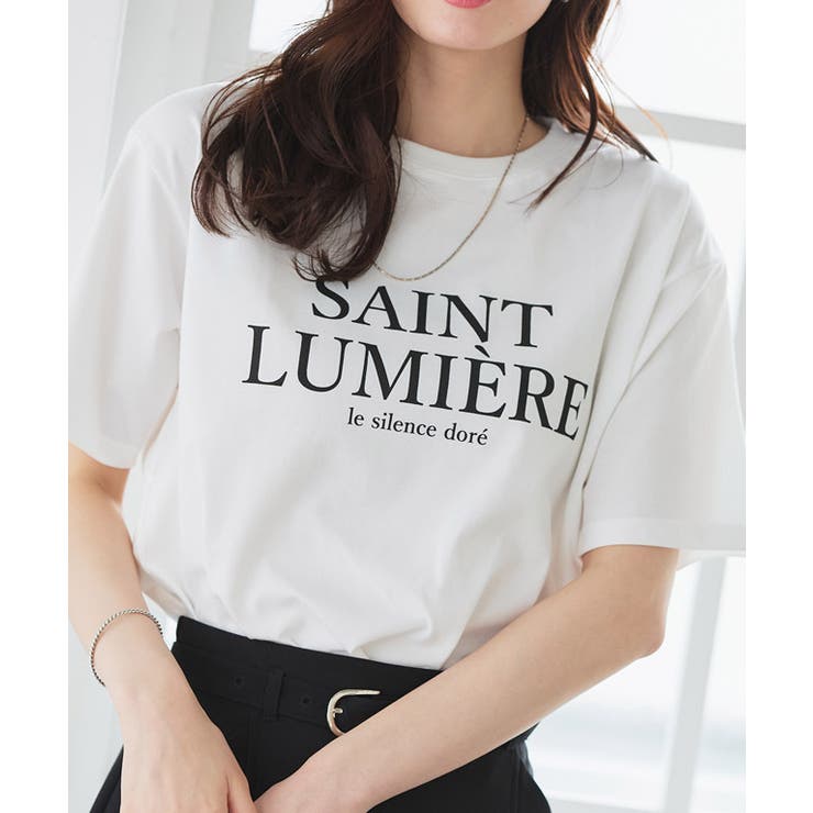 C/オフホワイト×ブラック | 【接触冷感 イージーケア】オーバーサイズロゴTシャツ Tシャツ | Pierrot