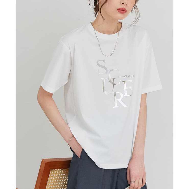 D/オフホワイト×シルバー | 【接触冷感 イージーケア】オーバーサイズロゴTシャツ Tシャツ | Pierrot