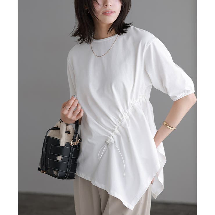 オフホワイト | 異素材ドッキングドロストカットソー カットソー 異素材ドッキング | Pierrot