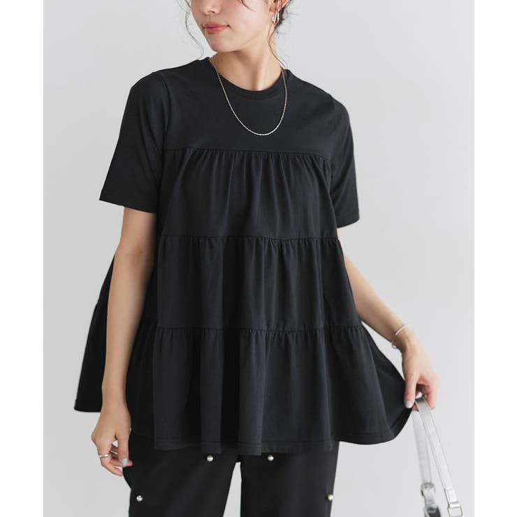 ブラック | イージーケアティアードTシャツ Tシャツ ティアードデザイン | Pierrot