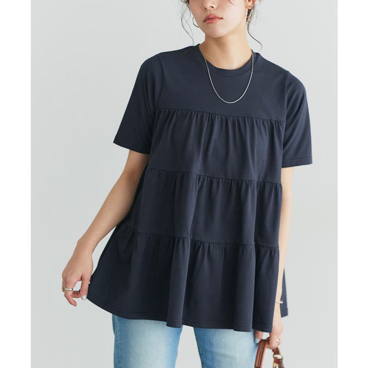 ネイビー | イージーケアティアードTシャツ Tシャツ ティアードデザイン | Pierrot