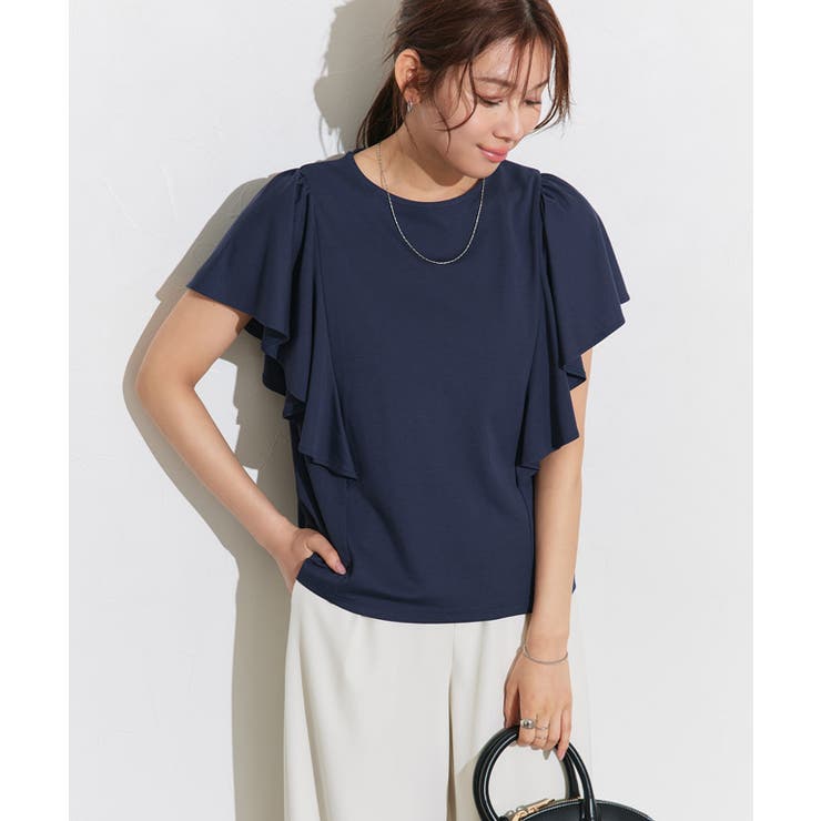未使用品【Col Pierrot】 Sleeve Pleats Tシャツ 接触冷感トップス2点で20%OFFクーポン対象】接触冷感セミフレア