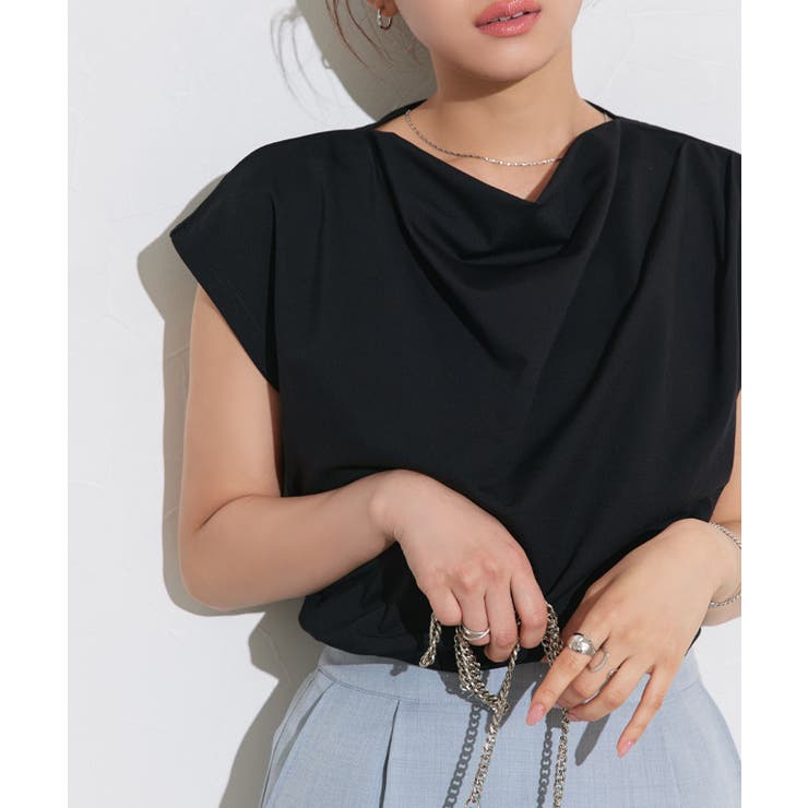 ブラック | 接触冷感ドレープフレンチスリーブTシャツ Tシャツ 接触冷感 | Pierrot