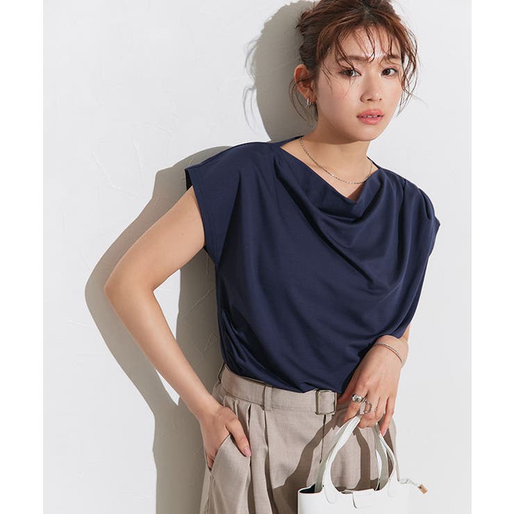 ネイビー | 接触冷感ドレープフレンチスリーブTシャツ Tシャツ 接触冷感 | Pierrot