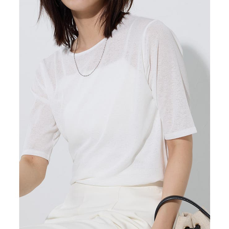 オフホワイト | 五分袖シアーカットソー tシャツ レディース | Pierrot