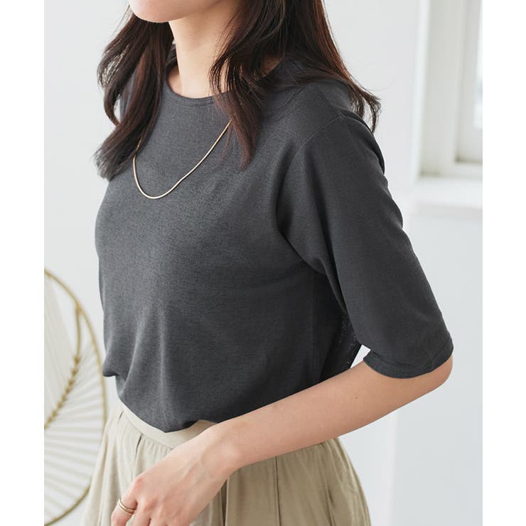 チャコール | 五分袖シアーカットソー tシャツ レディース | Pierrot