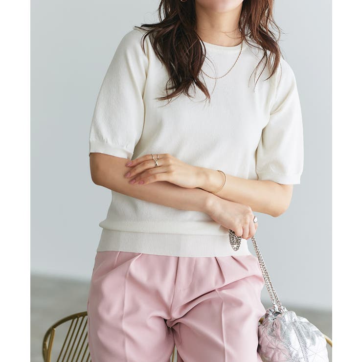 オフホワイト | 【UV ウォッシャブル】半袖ニット ニット | Pierrot