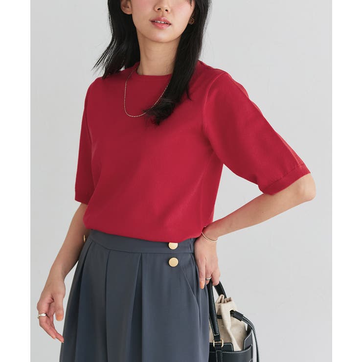 レッド | 【UV ウォッシャブル】半袖ニット ニット | Pierrot