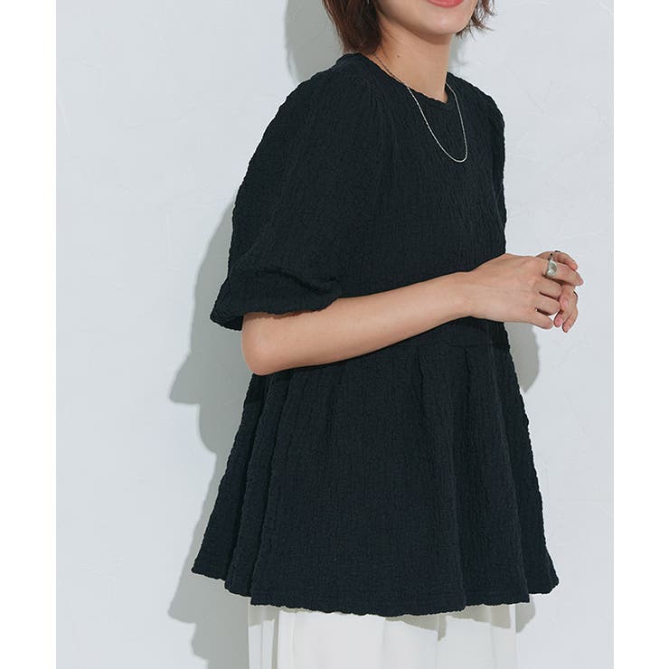 ブラック | ふくれジャカードウエストタックトップス カットソー ジャカード | Pierrot