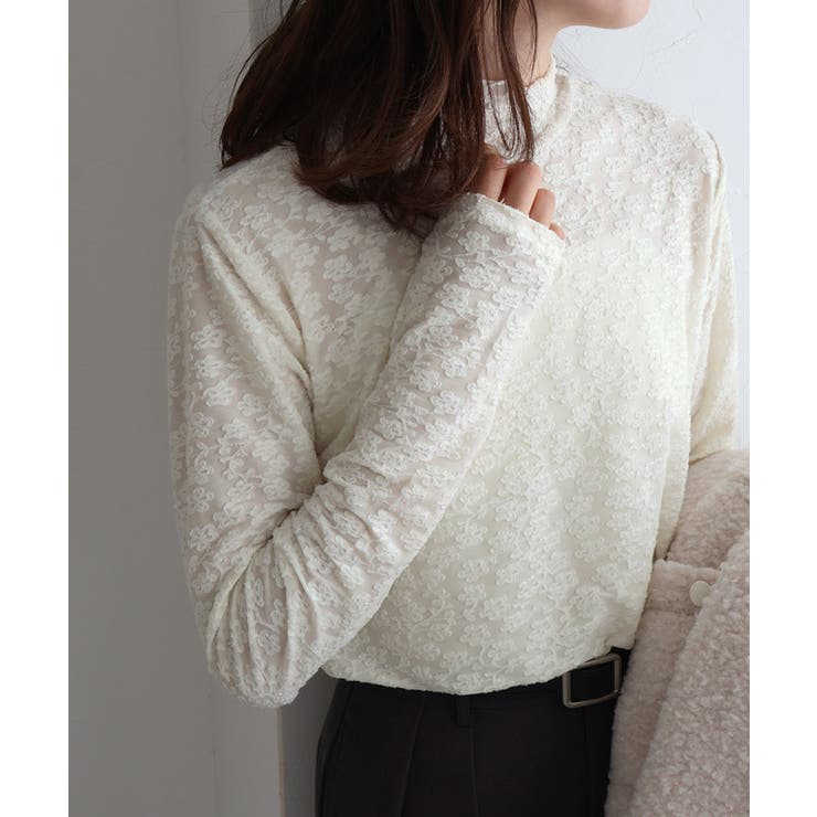 レース/アイボリー | ネックと柄が選べるロングスリーブシアーカットソー カットソー ロングスリーブ | Pierrot