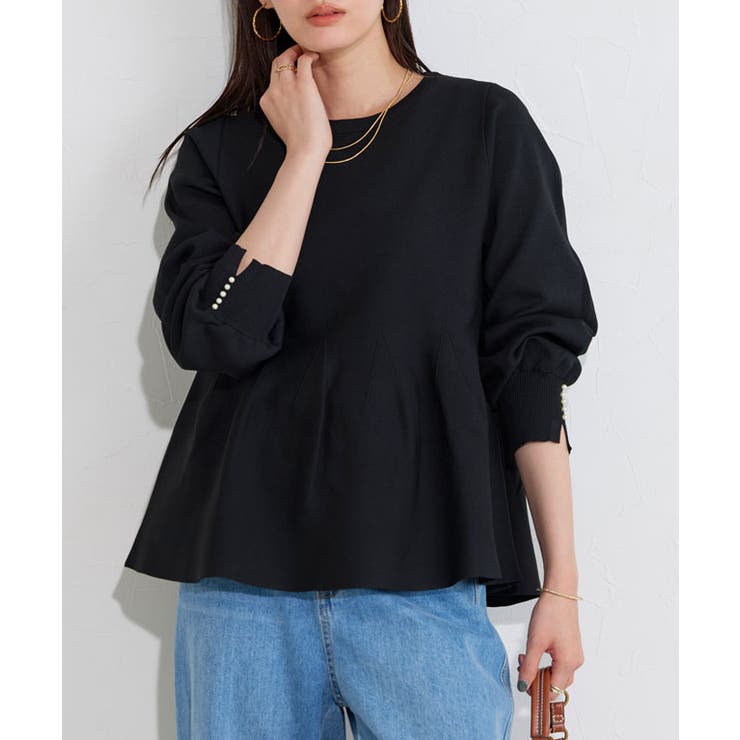 ブラック | 構築デザインペプラムニット ニット ペプラム | Pierrot