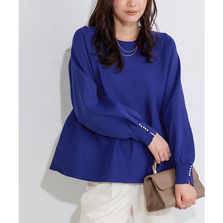 ディープブルー | 構築デザインペプラムニット ニット ペプラム | Pierrot