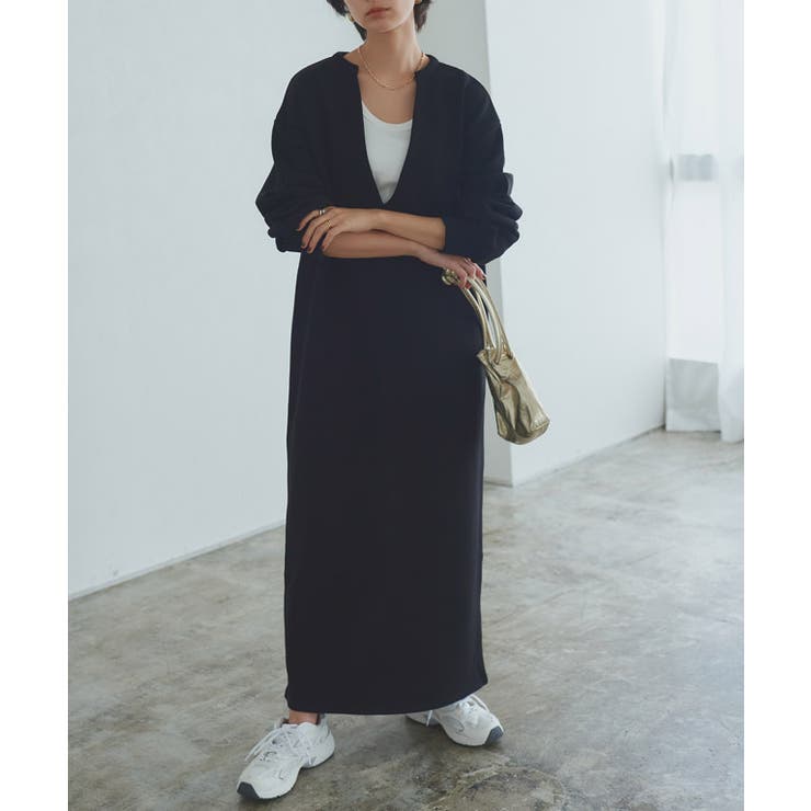 ブラック×オフホワイト | インナーセットキーネックスウェットワンピース ワンピース インナーセット | Pierrot