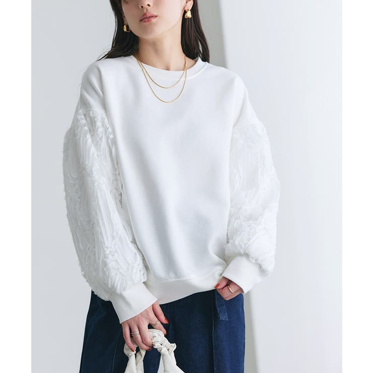 オフホワイト | 裏起毛コード刺繍スウェット スウェット 裏起毛 | Pierrot