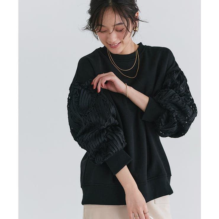 ブラック | 裏起毛コード刺繍スウェット スウェット 裏起毛 | Pierrot