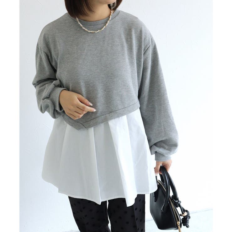 杢グレー | 異素材ドッキングアシメプルオーバー プルオーバー アシメ | Pierrot