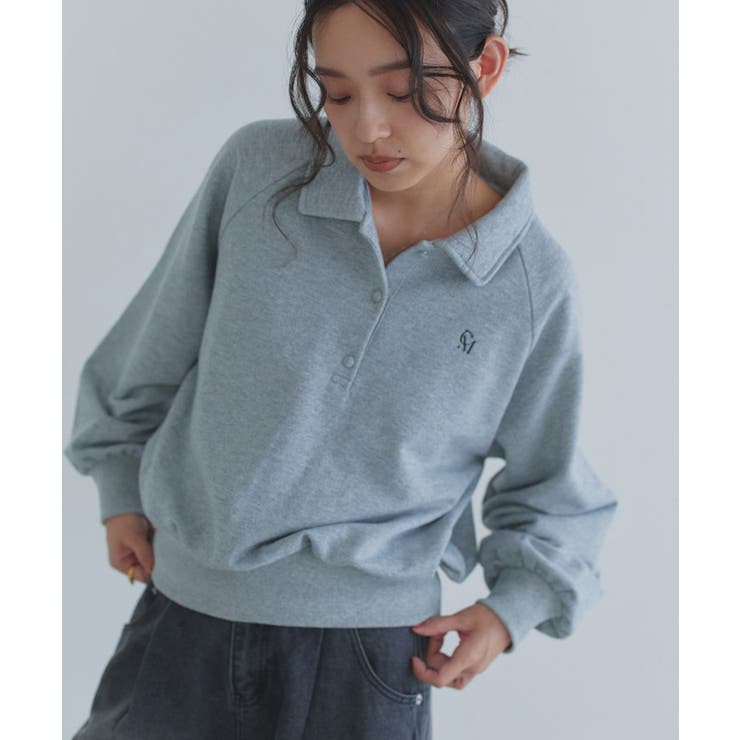 杢グレー | [ECLAM] ラメ入り刺繍ポロスウェット スウェット | Pierrot