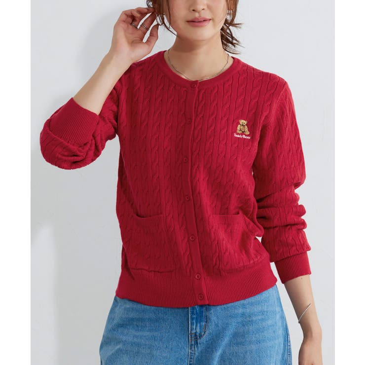 レッド | ケーブルポケットニットカーディガン カーディガン ニット | Pierrot