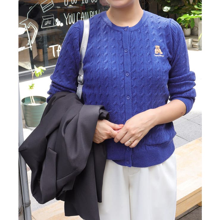 ブルー | ケーブルポケットニットカーディガン カーディガン ニット | Pierrot