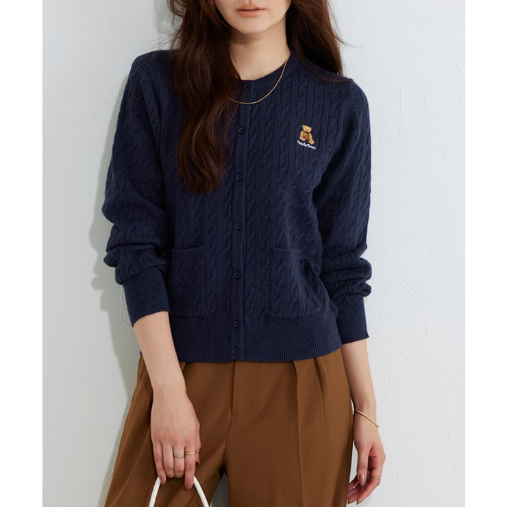 ネイビー | ケーブルポケットニットカーディガン カーディガン ニット | Pierrot