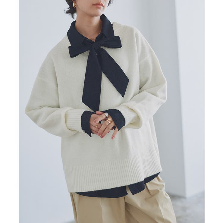 オフホワイト | [RASW]Vネックウールミックスニット ニット Vネック | Pierrot