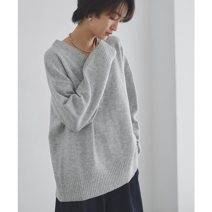 杢ライトグレー | [RASW]Vネックウールミックスニット ニット Vネック | Pierrot