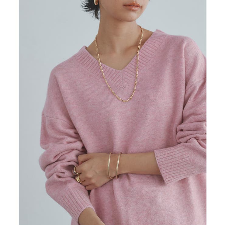 杢ピンク | [RASW]Vネックウールミックスニット ニット Vネック | Pierrot