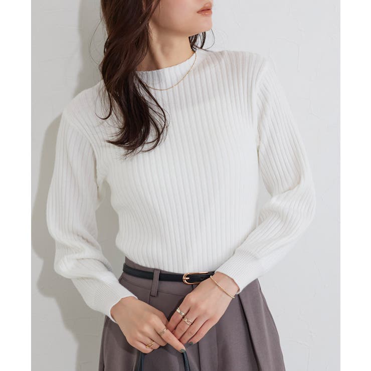 オフホワイト | もっちりパフスリーブリブニット ニット パフスリーブ | Pierrot