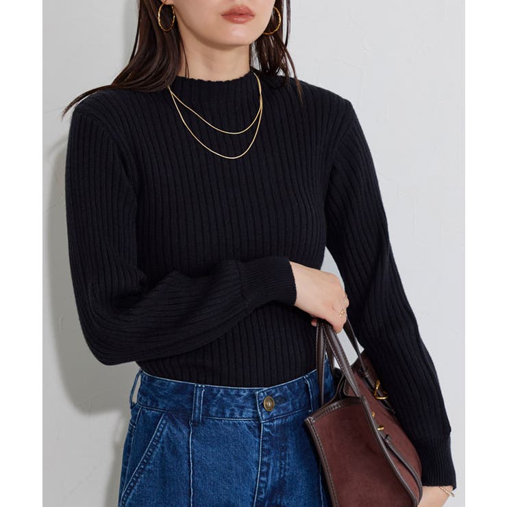 ブラック | もっちりパフスリーブリブニット ニット パフスリーブ | Pierrot