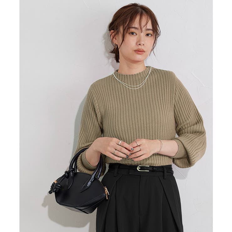 モカベージュ | もっちりパフスリーブリブニット ニット パフスリーブ | Pierrot