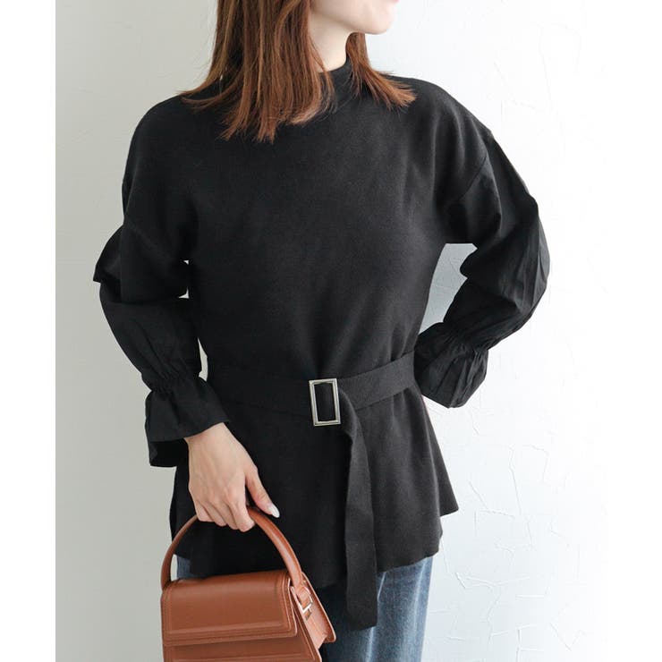 ブラック | ベルト付きドッキングニット ニット ベルト付き | Pierrot