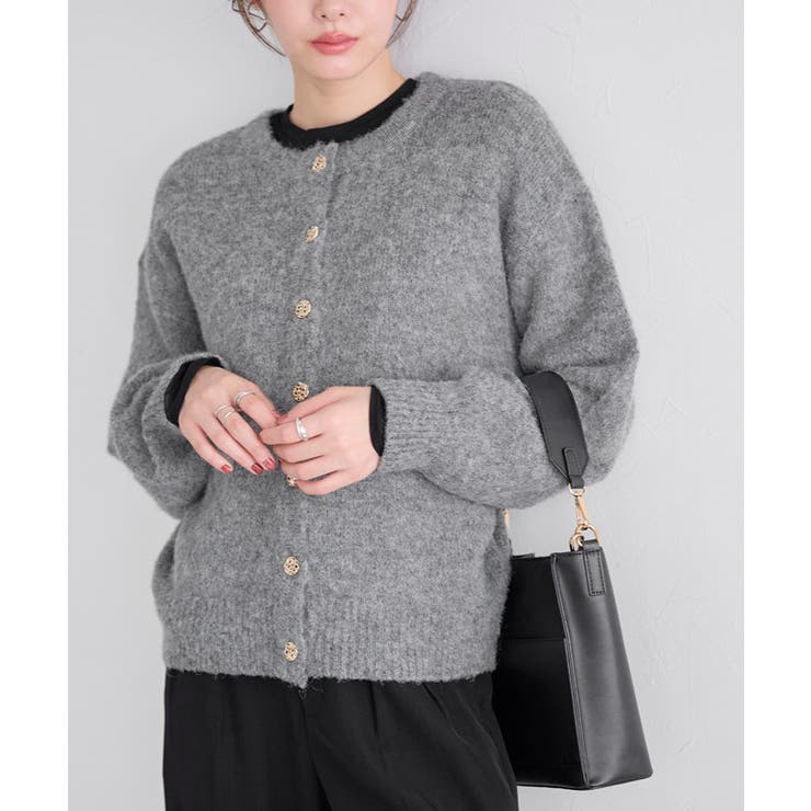杢チャコール | ウールミックスゴールドボタンニットカーディガン カーディガン ゴールドボタン | Pierrot
