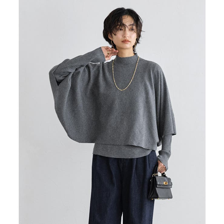 杢グレー | ケープアンサンブルリブニット ニット アンサンブル | Pierrot