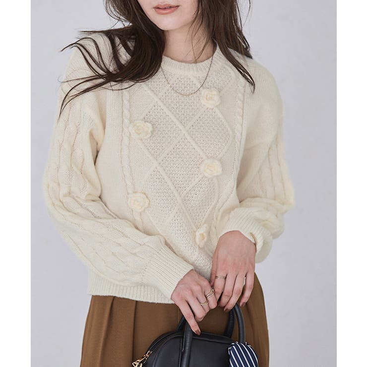 アイボリー | ローズモチーフニット ニット ローズ | Pierrot
