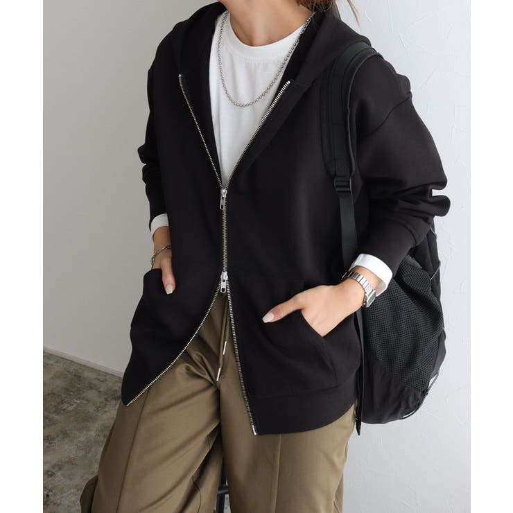 ブラック | ダンボールスウェットダブルジップパーカー パーカー スウェット | Pierrot