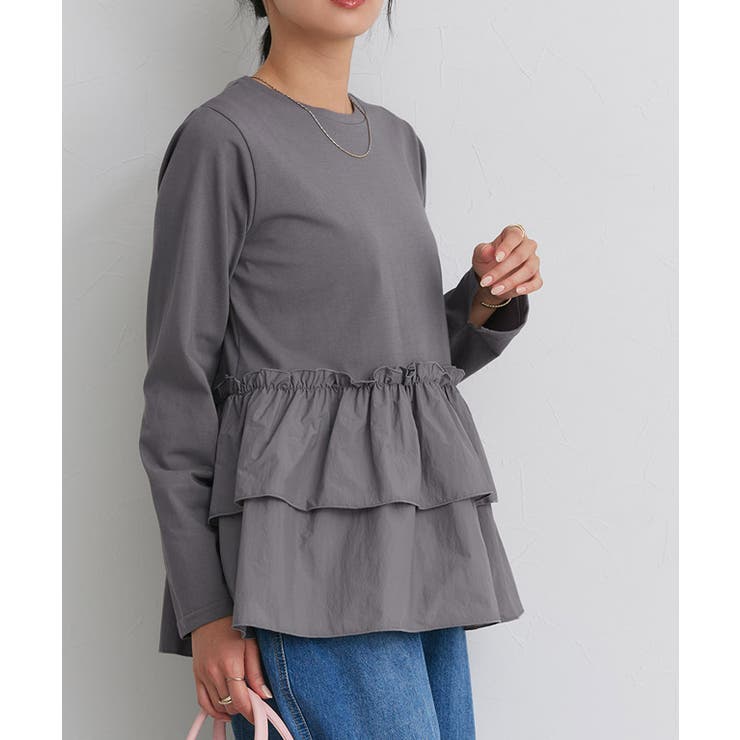 グレー | フリルドッキングプルオーバー 伸縮性 カットソー | Pierrot