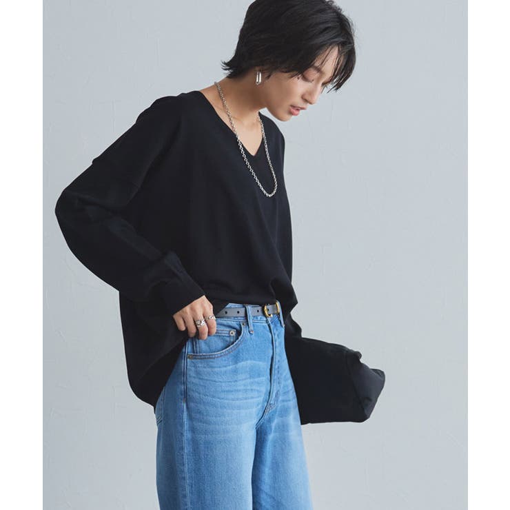 ブラック | [RASW]多機能Vネックルーズニット ニット Vネック | Pierrot