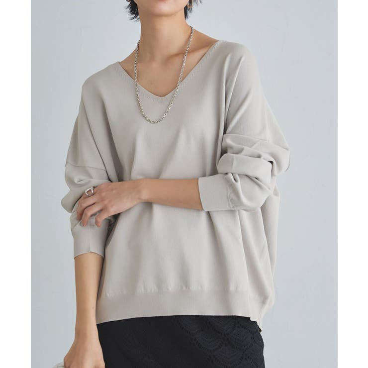 ライトグレージュ | [RASW]多機能Vネックルーズニット ニット Vネック | Pierrot