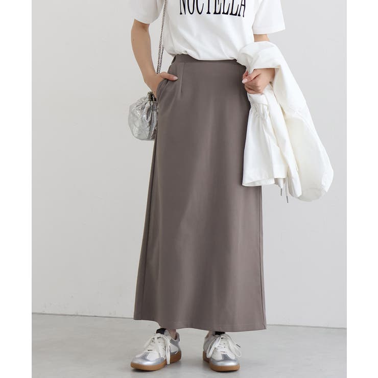 モカブラウン | ストレスフリーな着心地ストレッチIラインスカート ストレッチ 光沢感 | Pierrot