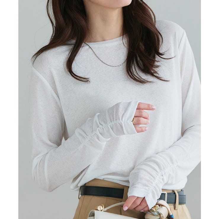 オフホワイト | 袖シャーリングシアーロングスリーブTシャツ デザイントップス 袖コンシャス | Pierrot