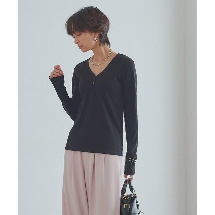 [RASW]ヘンリーネックテレコリブカットソー 着心地 Vネック | Pierrot | 詳細画像24 