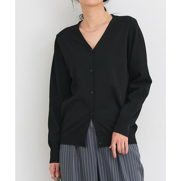 ブラック | 【UV ウォッシャブル】Vネックカーディガン 伸縮性 | Pierrot