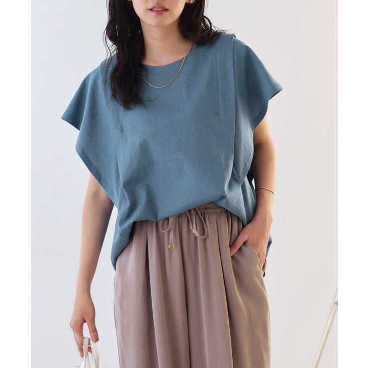 スモークブルー | 汗ジミ防止タックドルマンTシャツ コットン 撥水加工 | Pierrot