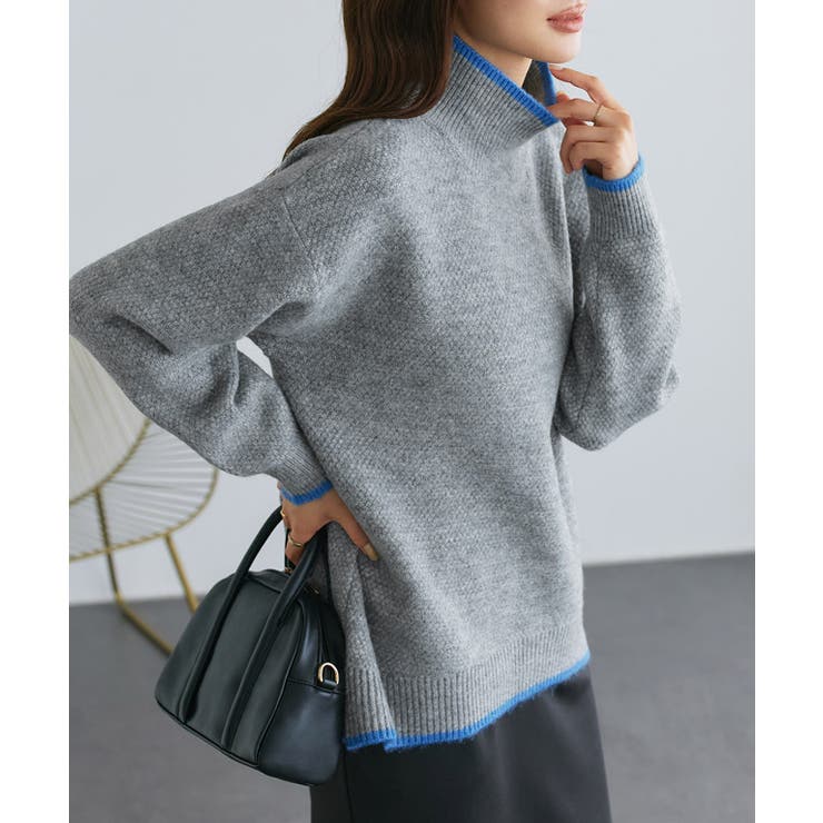杢グレー×杢ブルー | 選べるカラーカノコオーバーニット カノコ編み オーバーニット | Pierrot