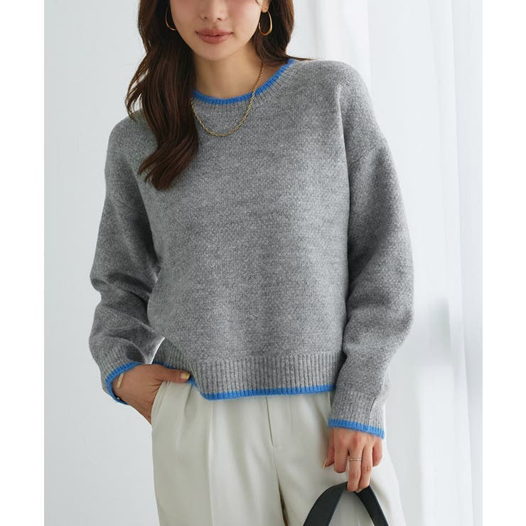 杢グレー×杢ブルー | バイカラーカノコクロップドニット カノコ編み クロップドニット | Pierrot