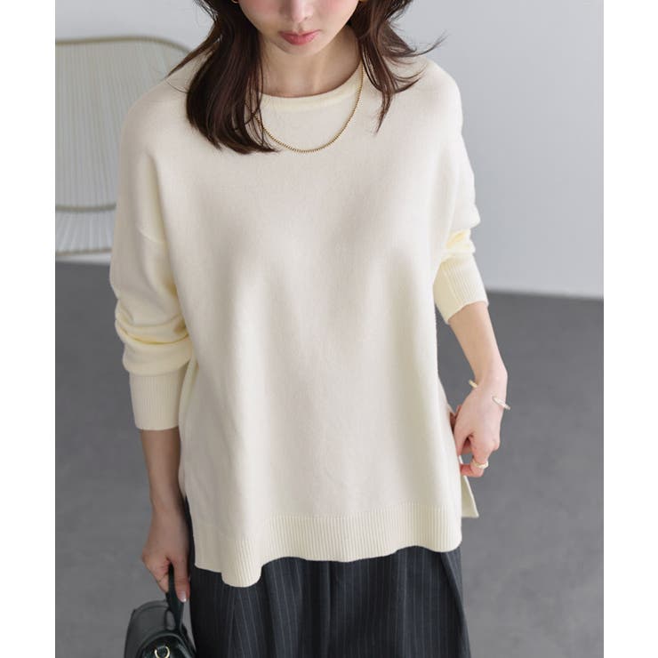 アイボリー | プレミアムカシミヤタッチスリットオーバーニット カシミヤタッチ ニット | Pierrot