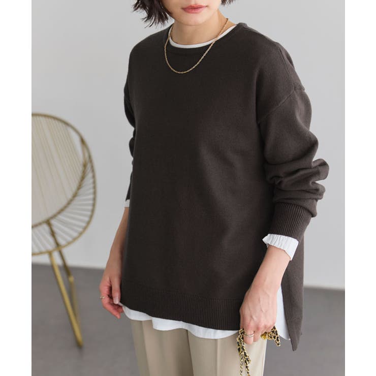 ダークブラウン | プレミアムカシミヤタッチスリットオーバーニット カシミヤタッチ ニット | Pierrot