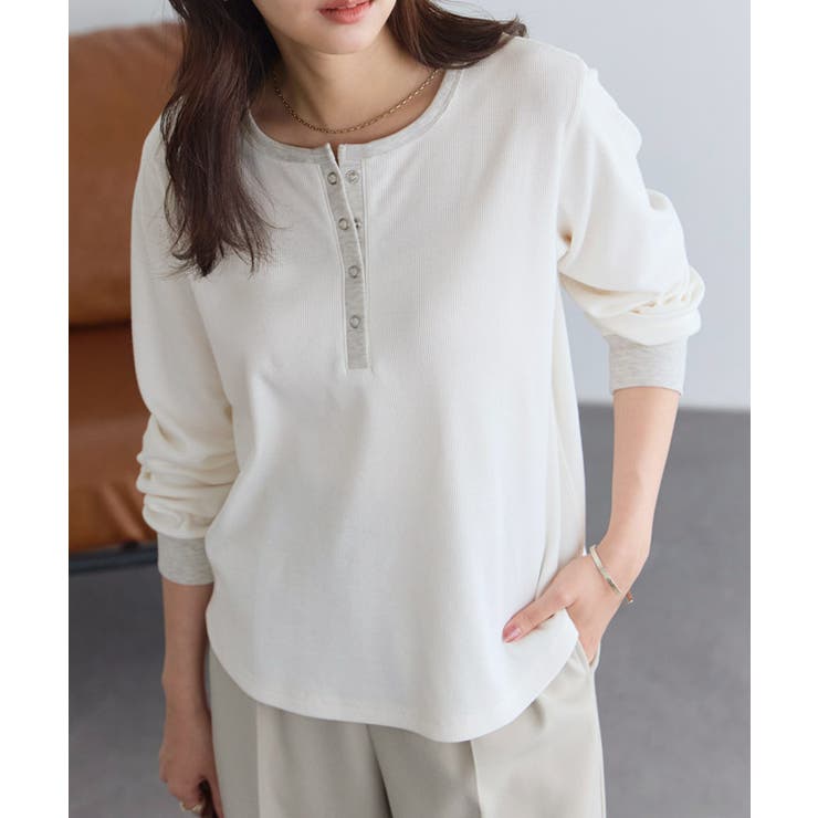 裏起毛配色ヘンリーネックリブTシャツ 裏起毛 ヘンリーネック | Pierrot | 詳細画像26 